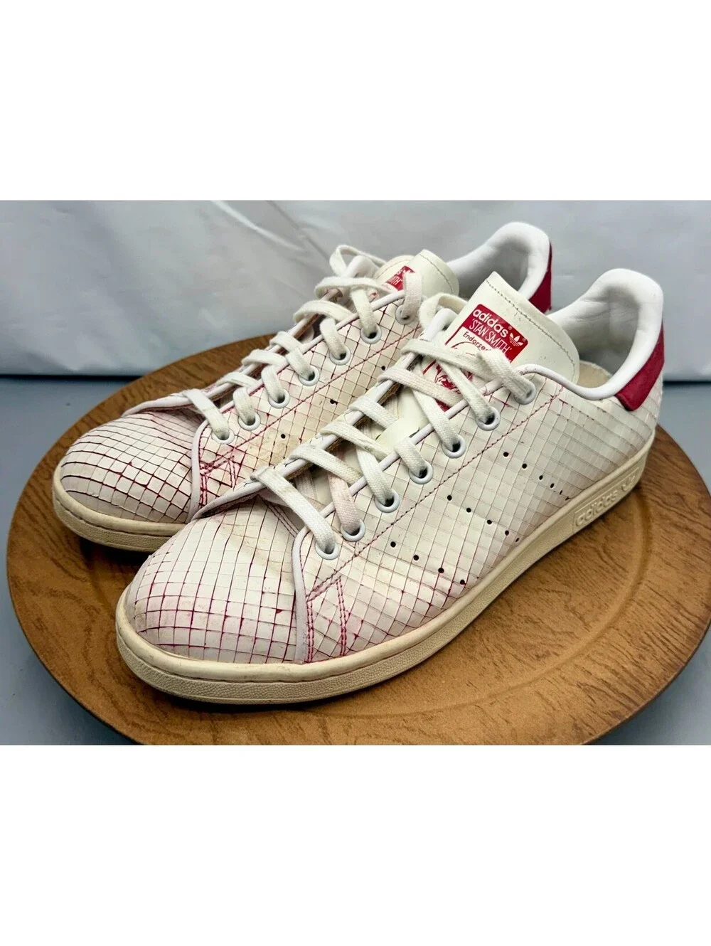 adidas Stan Smith Sliced Leather  White with Red Size  11 Nice Hard to Find